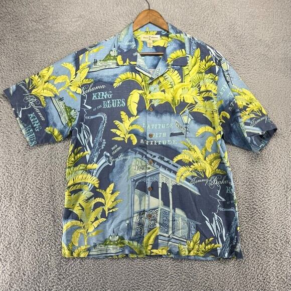 Tommy Bahama Shirt Mens Large Blue Green Floral Jazz King of Blues All over loop - Picture 1 of 10